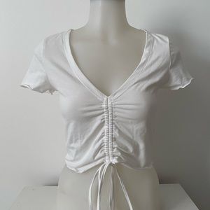 White Ruched Drawstring Crop Top